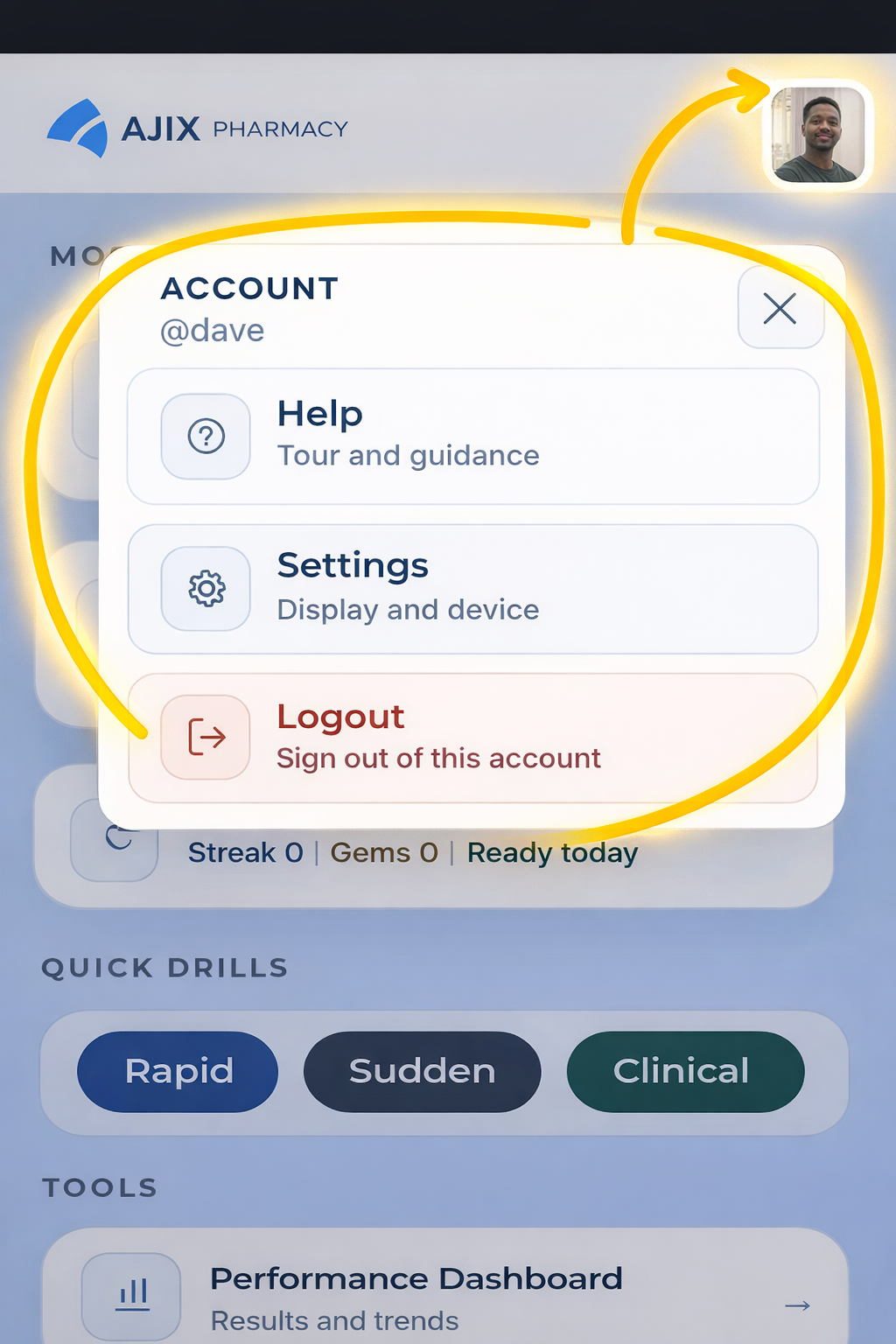 Account profile and settings screens